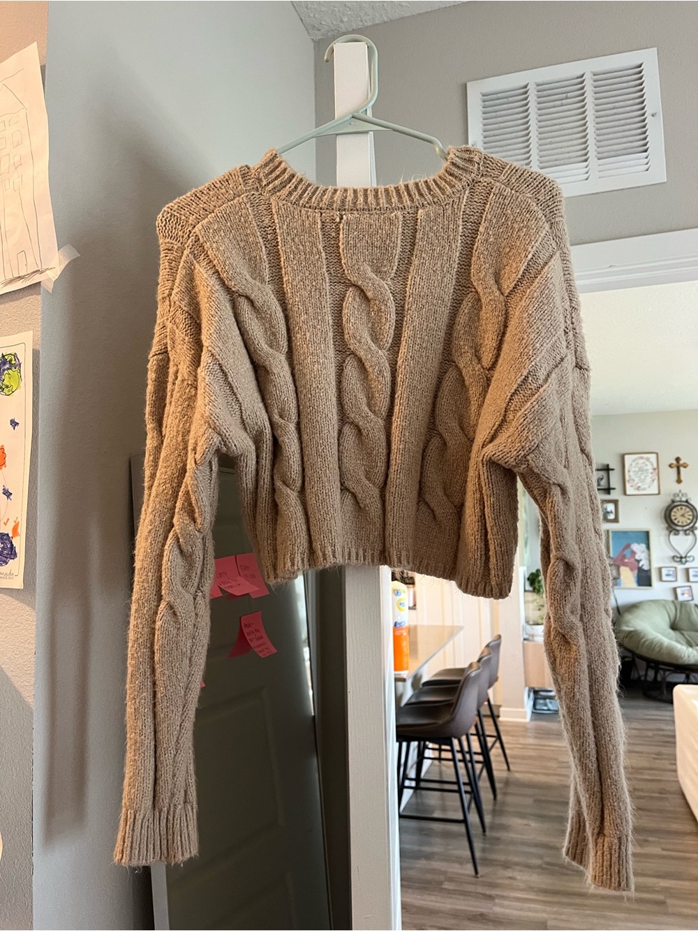 Cozy Cable Knit Cropped Sweater in Taupe